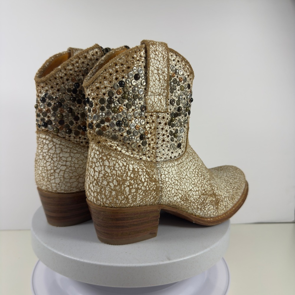 FRYE Deborah Studded Boots Womens Short Cowboy Western Crackle Gold Leather 7 M - Picture 6 of 15